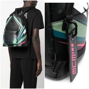 NWT! Unisex MCM Medium Leather & Canvas Stark Graphic-Print Backpack